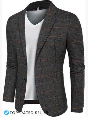 Herringbone Tweed Blazer Classic Fit Long Sleeve Notch Lapel Sport Coat